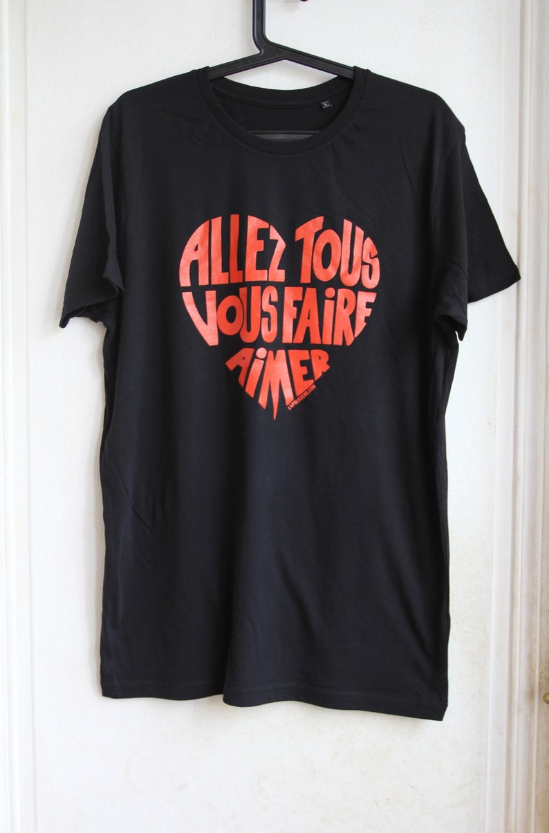 T-shirt Homme Noir Calligramme Allez tous vous faire aimer Orange brique Taille M Coton bio image 4