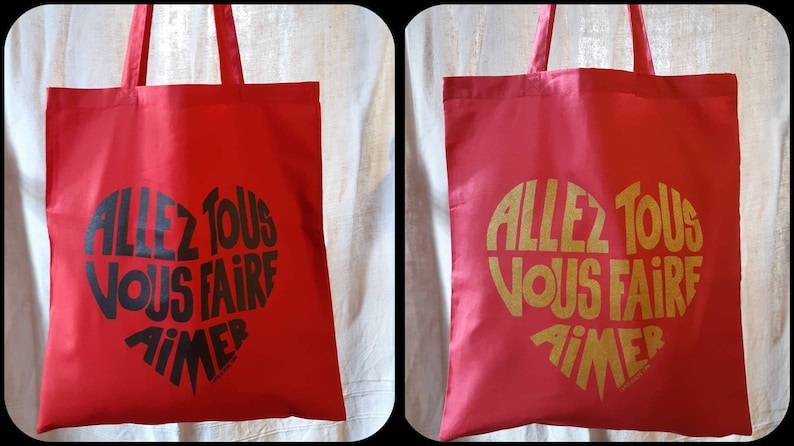 Tote bag Allez tous vous faire aimer plusieurs modèles au choix Moutarde/Bordeaux/Turquoise/Bleu pétrole/écru/noir.... image 5