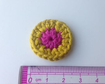 Rosette flower mustard yellow and pink crochet