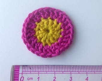 Rosette flower mustard yellow and pink crochet