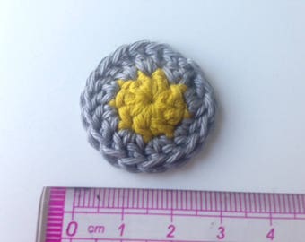 Rosette flower mustard yellow and grey crochet