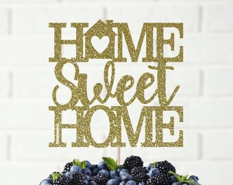 Housewarming Cake Topper - 'Home Sweet Home' With Geometric House Frame