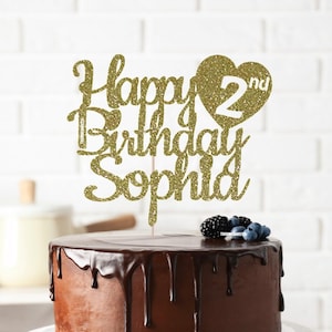 ANY NAME Happy 2nd Birthday Cake Topper, Birthday Cake Topper, Custom Birthday Cake Topper, Birthday Party Decor, 2nd Birthday