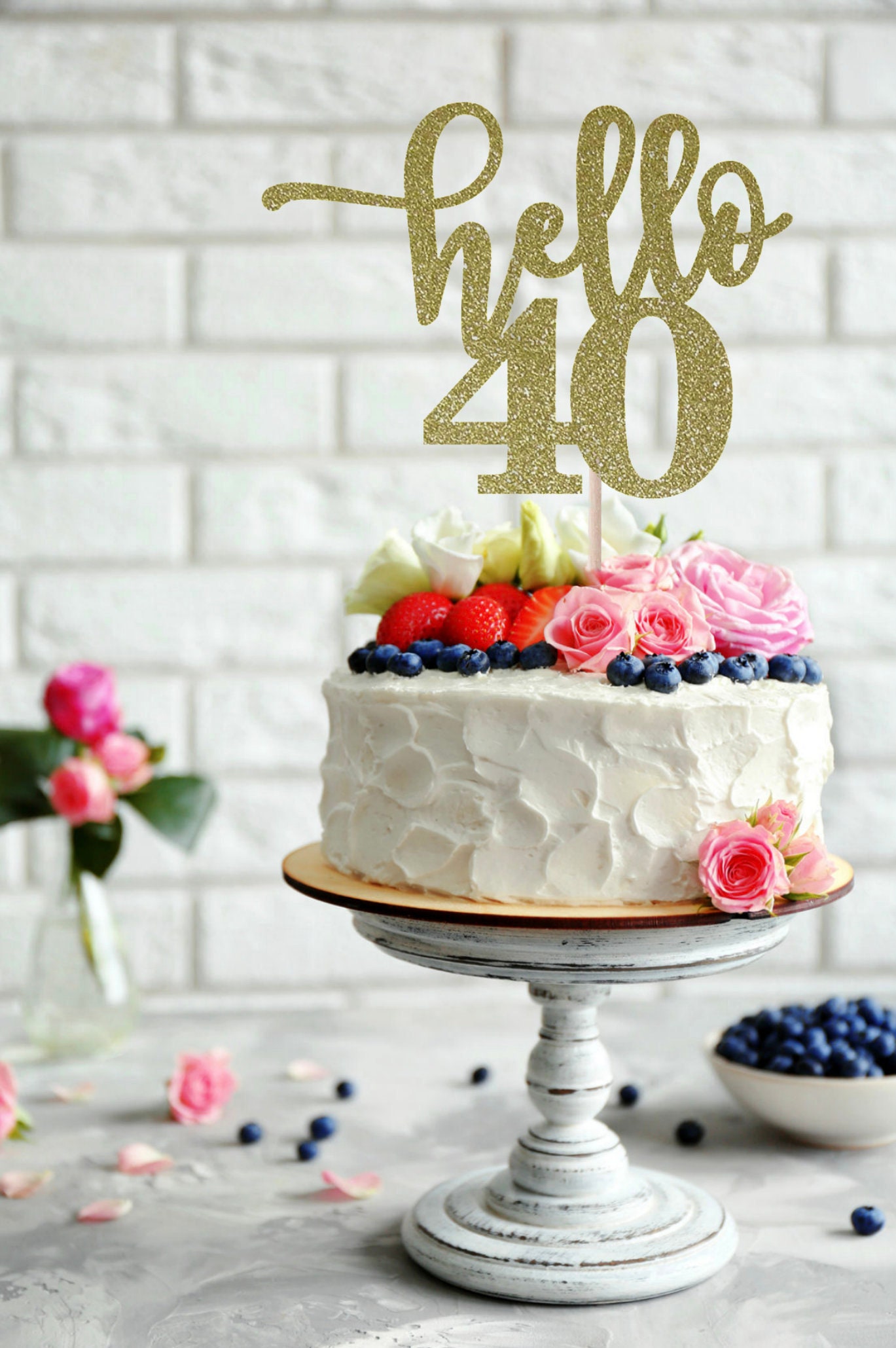 Hello 40 Glitter Cake Topper, Any Age Cake Topper, 40th