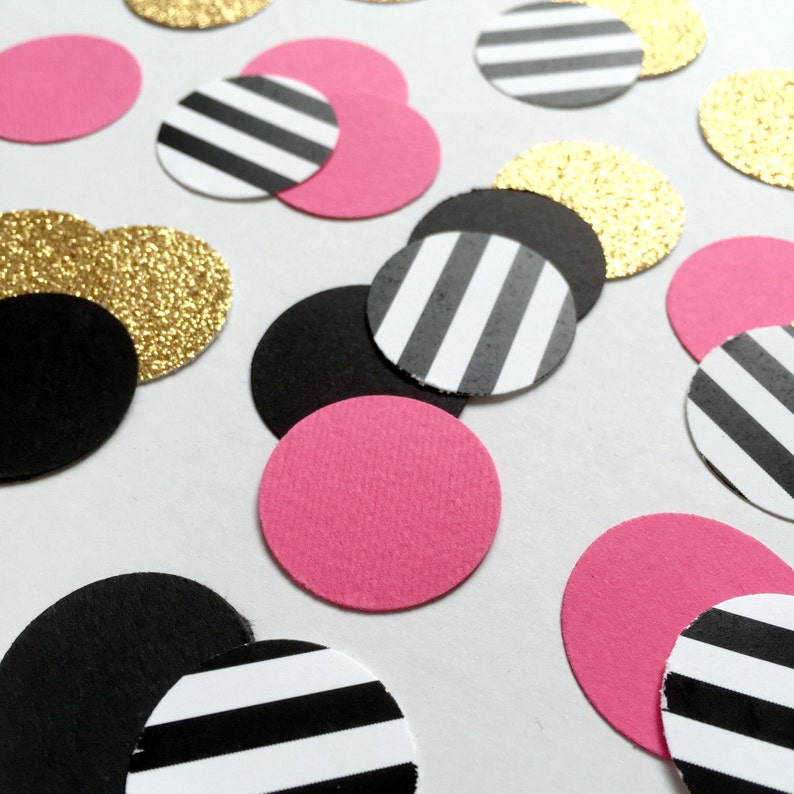 Fuchsia, Black, Black&White Stripe, Gold Glitter Party Confetti, Birthday Confetti, Bridal Shower Decor, Table Confetti, Wedding image 2