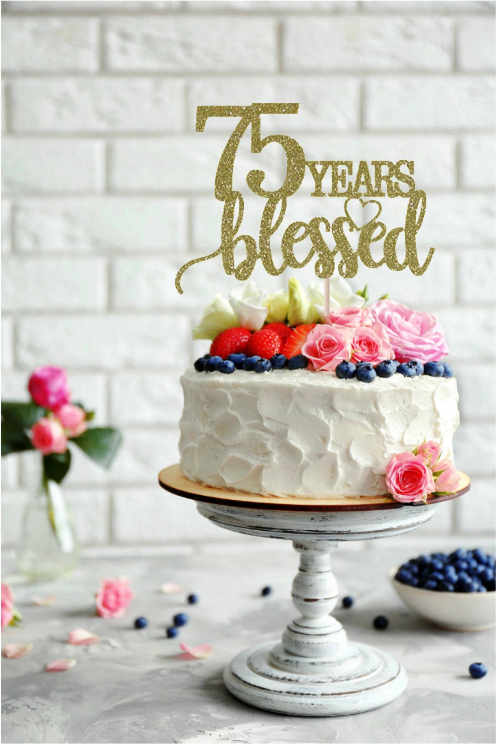 75-years-blessed-cake-topper-75th-birthday-cake-topper-happy-etsy