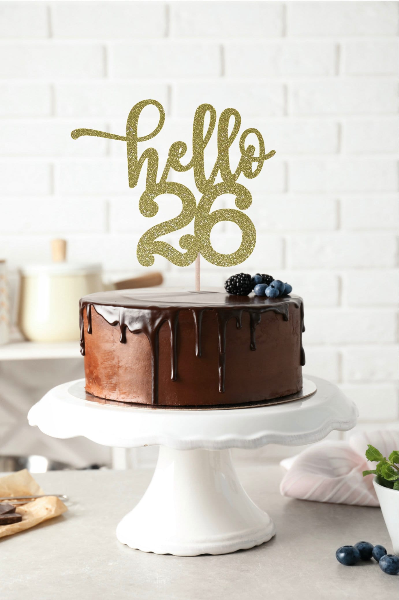 Hello 26 Glitter Cake Topper, Any Age Cake Topper, 26th
