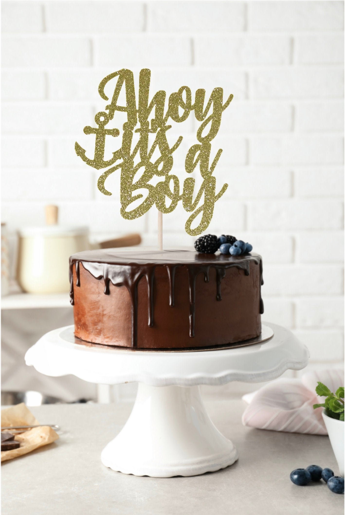 Ahoy It's a Boy Cake Topper, Baby Shower Cake Topper, Baby Boy Cake Topper, Anchor Cake Topper, Gender Reveal Cake Topper, Ahoy Cake Topper