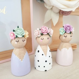 Floral Nursery Decor Pastel Peg Dolls - Floral Spring Girly Kids Decor - Wooden Flower Crown Dolls