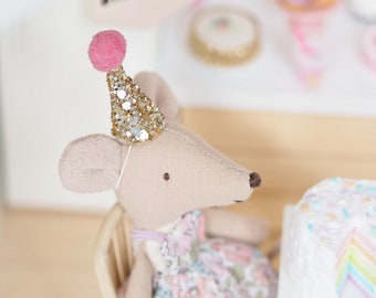 Maileg Party Hat - Maileg Mouse Outfit - Maileg Bunny - Pom Pom Glitter Hat