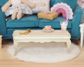 Miniature Wooden Coffee Table - Modern Dollhouse Table