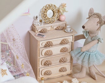 Wooden Dollhouse Chest of Drawers: Miniature Bare Wood Furniture