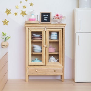 Miniature Display Cabinet - Wooden Dollhouse Cupboard - Miniature Kitchen Furniture