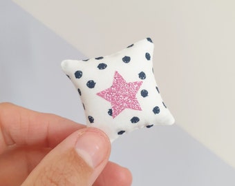 Dollhouse Cushion - Miniature Monochrome Pink Star Cushion - Black and White - Polkadot - Maileg Bedding - Mini House