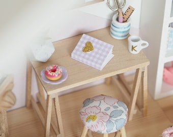 Miniature Wooden Desk - Modern Dollhouse Desk - Maileg Desk - Dollhouse Study Furniture - Miniature Craft Room