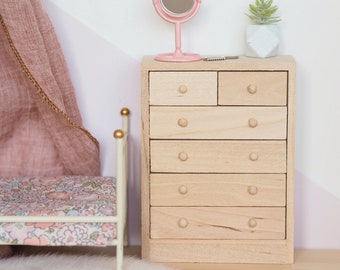 Dollhouse Chest of Drawers - Plain Bare Wood Miniature Drawers - Maileg Bedroom Furniture