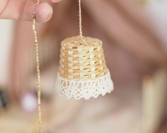 Miniature Woven Lampshade - Dollhouse Basket Light - Miniature Ceiling Light - Miniature Chandelier