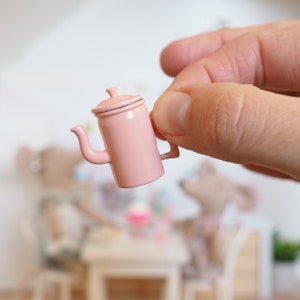 Miniatur Rosa Teekanne - Puppenhaus Teekanne - Metall Teekanne - Maileg Tee Getränk - Puppenhaus Küche