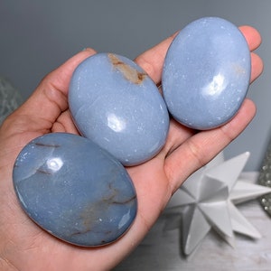 Clearance Medium Angelite Palm Stone, Angelite Soap Stone, Angel Crystal, Angelic Crystal, Palm Stone, Natural Stone