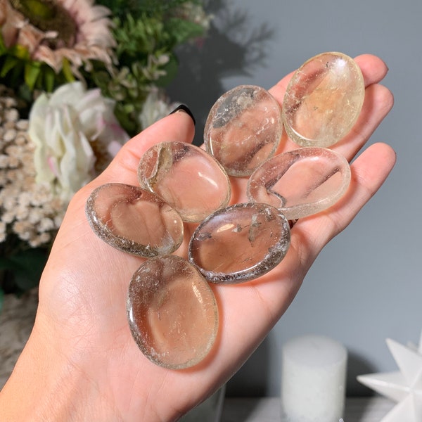 Smoky Quartz Thumb Stone, Smoky Quartz Worry Stone, Smoky Quartz Touch Stone, With THUMB INDENTATION