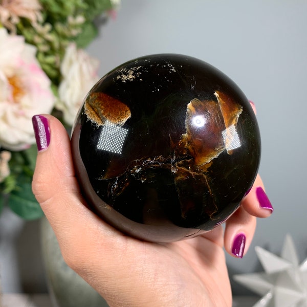 2.9" 74 mm Sumatra Amber Sphere, Indonesian Amber, Amber Crystal Ball #228