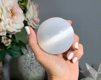 2.25" 55-60 mm Selenite Sphere, 244-275 grams, Cat Eye, Selenite Crystal Ball