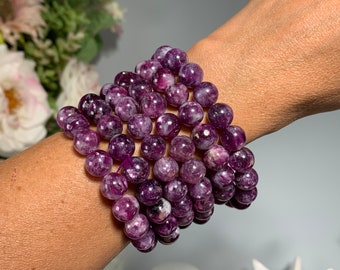 Lepidolite Bracelet, Stretchy Lepidolite Bracelet, Chunky Lepidolite Bracelet, Premium Lepidolite