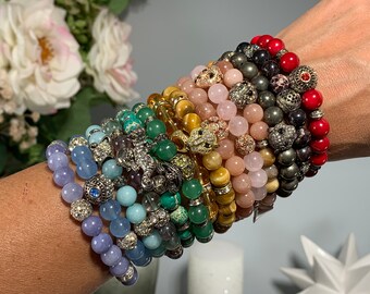 Pulsera de cuentas, pulsera de jade, pulsera de cuarzo rosa, pulsera de ojo de tigre, pulsera de aventurina, pulsera de citrino, fluorita, piedra lunar, jaspe