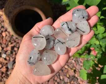 Medium Black Tourmaline Rutile in Quartz, Tourmalinated Rutile in Quartz, Black Rutilated Quartz, Rutilated Tourmaline in Quartz