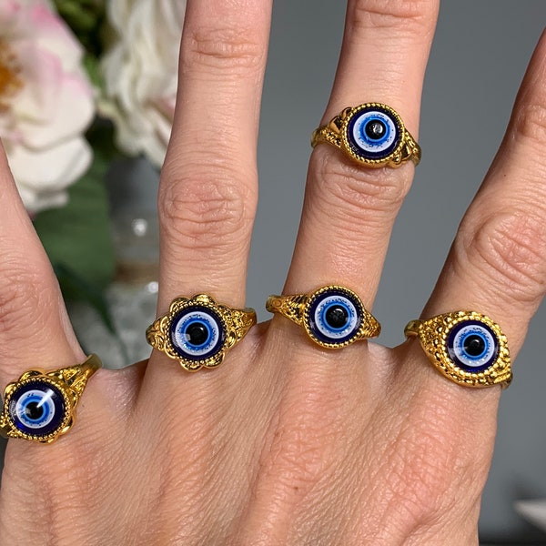 Gold Evil Eye Ring, All Seeing Eye Ring, Protection Ring, Evil Eye Jewelry, Gold Colored Brass