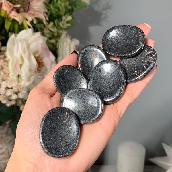 Hematite Thumb Stone, Hematite Worry Stone, Hematite Touch Stone, With THUMB INDENTATION