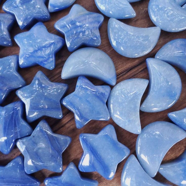 Blue Quartz Star, Blue Quartz Moon, Flat Blue Quartz, Blue Quartz