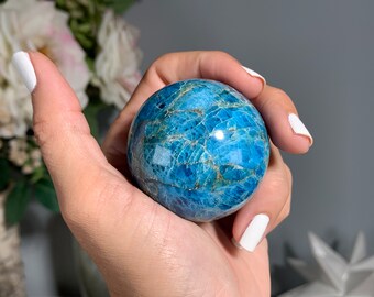 1.9" 49 mm Blue Apatite Sphere, Blue Apatite Crystal Ball, Natural Apatite Sphere #188