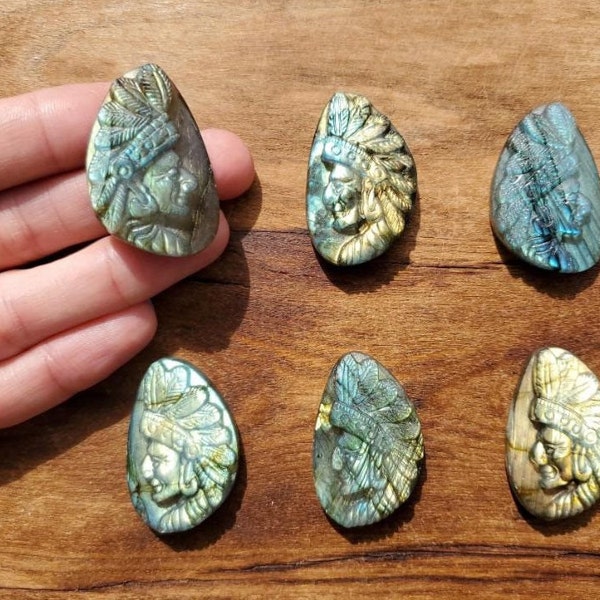 Clearance Labradorite Indian Head, Labradorite Crystal Indian Head, Labradorite Carving, Crystal Indian Head