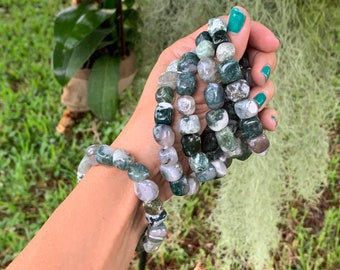 Moss Agate Bracelet, Moss Agate Jewelry, Green and White Agate