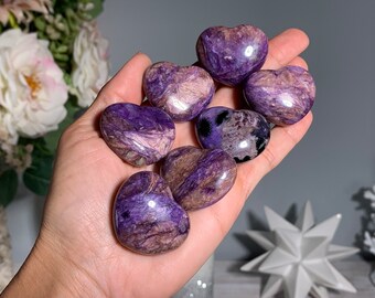 1.4" 35 mm Charoite Heart, Charoite Puffy Heart, Charoite with Tinaksite, Charoite Crystal