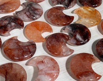 Hematoid Quartz Moon, Fire Quartz Crescent Moon