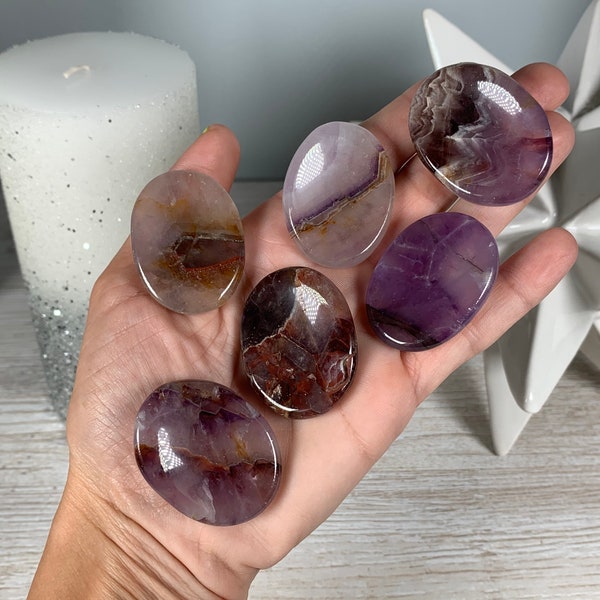 Chevron Amethyst Thumb Stone, Dream Amethyst Worry Stone, Amethyst Touch Stone