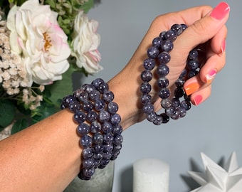 Iolite Bracelet, Iolite Sunstone Bracelet, Stretchy Iolite Bracelet, Some with Confetti Sunstone