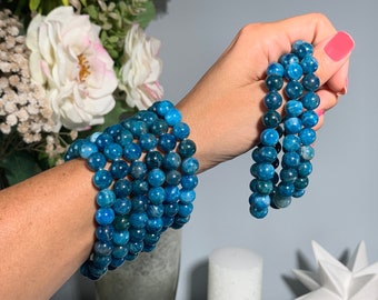 Blue Apatite Bracelet, Apatite Jewelry, Apatite Stretchy Bracelet