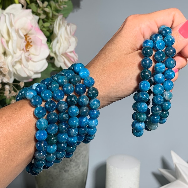 Blue Apatite Bracelet, Apatite Jewelry, Apatite Stretchy Bracelet