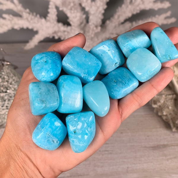 Blue Aragonite, Tumbled Blue Aragonite, Blue Aragonite Crystal, Has Been DYED, Naturally Pitted and Porous