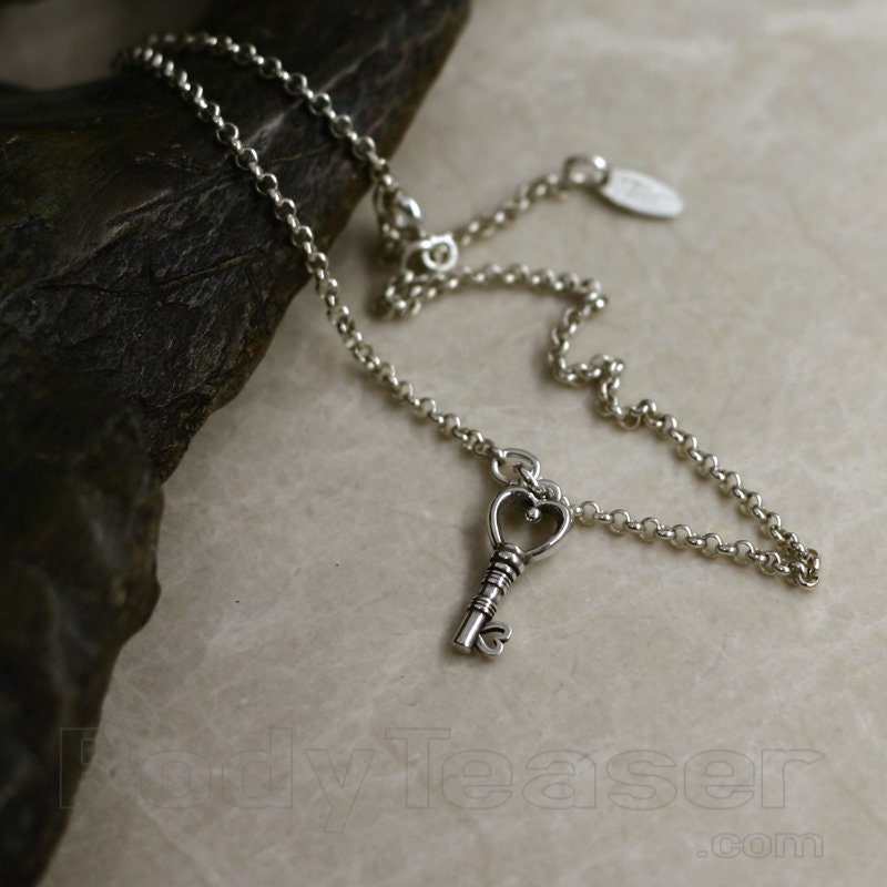 Sterling Silver Anklet With Key Charm Pendant Etsy