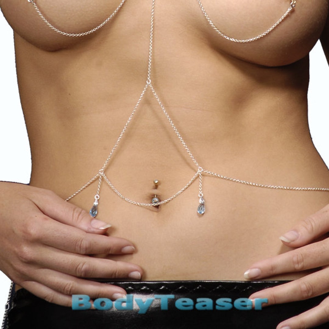Silver 925 Bodychain Belly Chain Nipple Necklace Combination picture