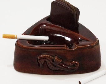 French Antique Ceramic Ashtray Cigarette Holder French Leather Cigarette Case Parisian Bistro Ashtray
