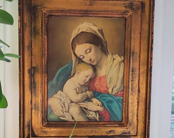 Madonna with Sleeping Child Sassoferrato Print - Antique Wooden Large Framed Print on Canvas