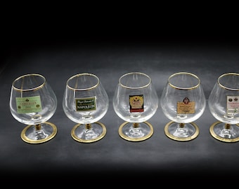 Set of 6 French Napoleon Cognac Glasses Vintage Advertising Brandy Glasses