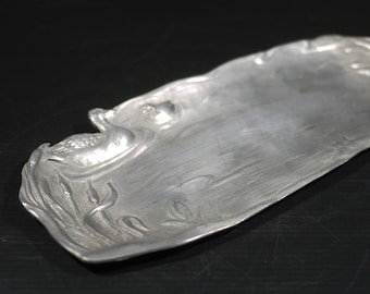 Art Nouveau Style Pewter Pen Tray with Duck Decor French Coin Dish Vintage Desk Decor