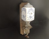 Art Deco french Wall Mount Coffee Grinder White and Blue Ceramic