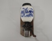 Wall Mount Coffee Grinder Blue and White Windmill scene